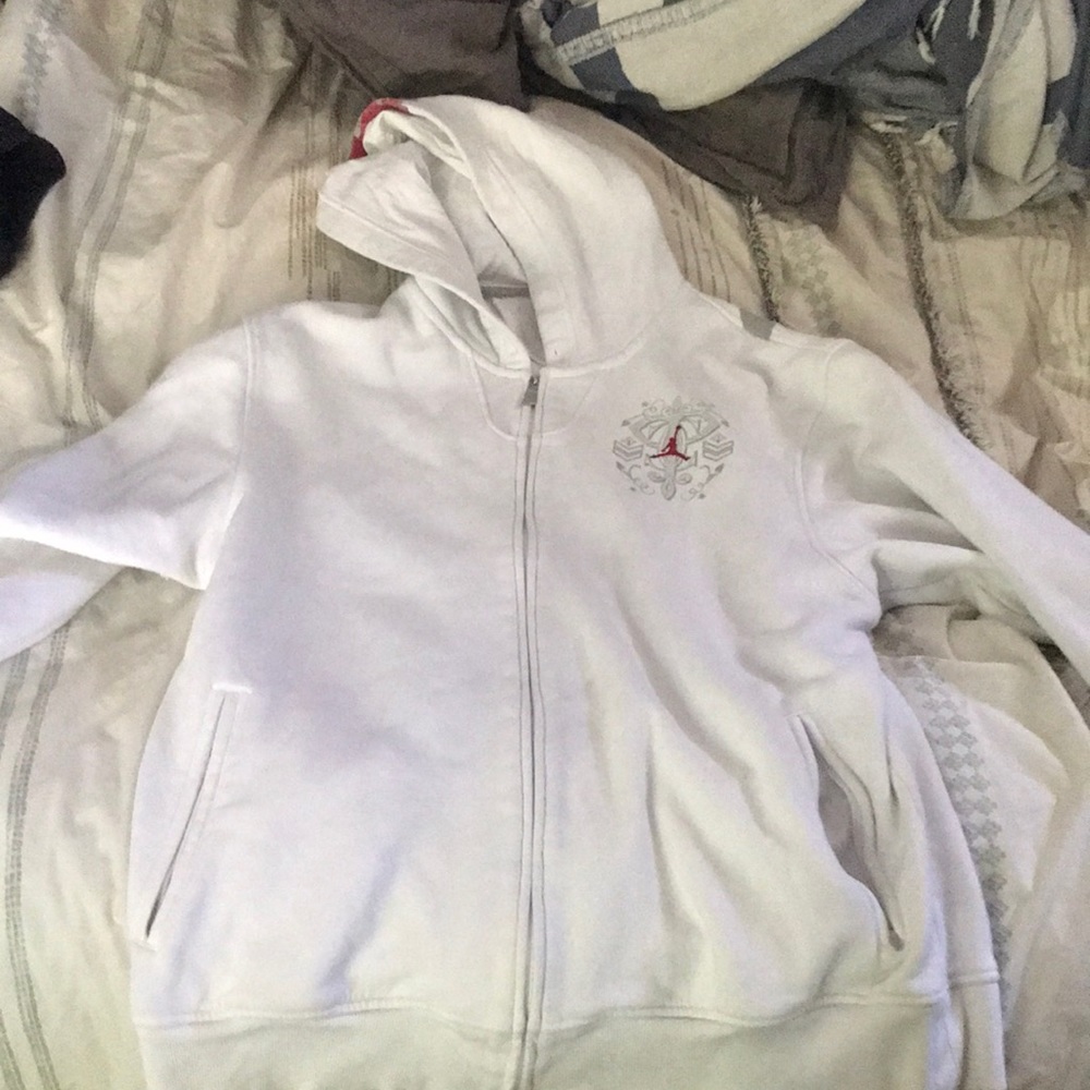 Jordon white gray and pink sweatshirt